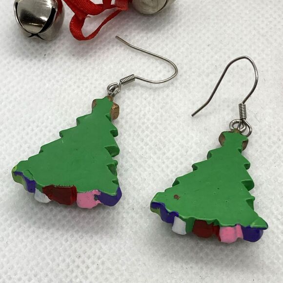 Vintage - Now Lot 5 Pairs Pierced Christmas Earrings Bell Tree Bow Bulb Flower - Picture 9 of 11